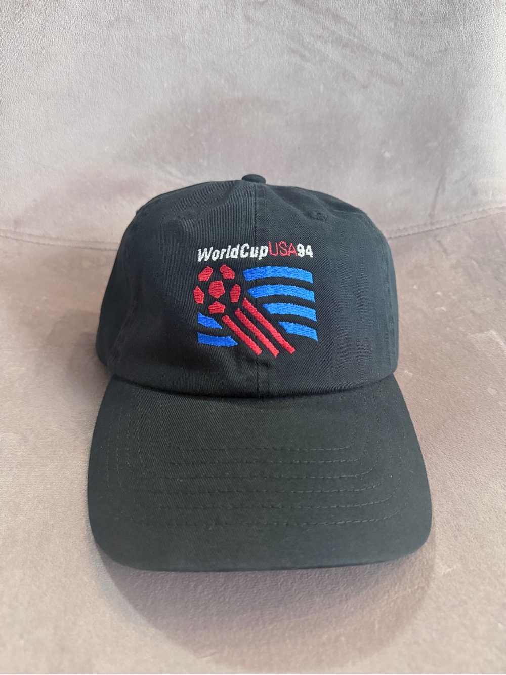 World Cup USA 94 Black Baseball Cap with Red & Blue Embroidery